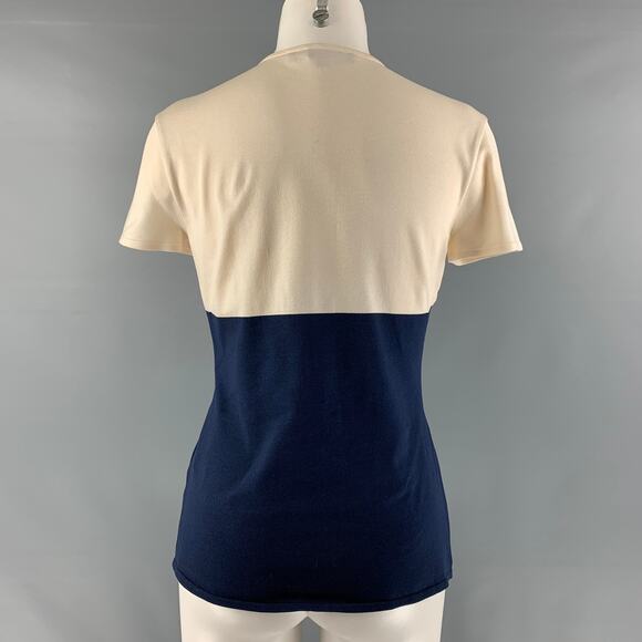 RALPH LAUREN Size M Cream and Navy Silk Blend Color Block Pullover - Picture 3 of 6
